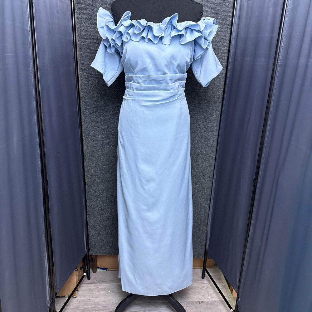 NEW Off Shoulder Ruffle Gown 14 Light Blue Formal Evening Dress MOB Gala